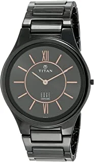 ساعة تيتان إدج للرجال سيراميك - نحيفة للغاية ، كوارتز ، مقاومة للماء ، حزام سيراميك - سوار أسود ومينا أسود ، NP1696NC01