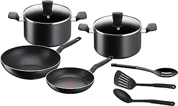 Super Cook 9 pc set frypan 24 cm, wokpan 28 cm, stewpots 22/24 cm, spoon, slotted spoon, slotted spatula, B459S984
