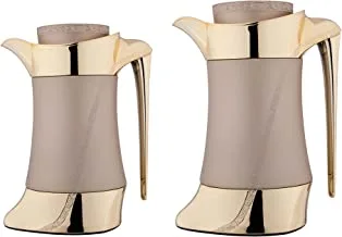 Al Saif Co 2 Pieces Coffee and Tea Vacuum Flask Set, Size: 1.0/0.7Liter, Color: Beige/Gold