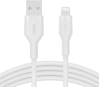 Belkin BoostCharge Flex Silicone USB Type A to Lightning Cable (1M/3.3FT), MFi Certified Charging Cable for iPhone 14/14 Plus, 13, 12, Pro, Max, Mini, SE, iPad and More – White