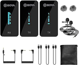 Boya BY-XM6-S2 Wireless Lavalier Microphone 2.4GHz Dual Channel Wireless Lapel Microphones for Cameras Phone DSLR Camcorder Mic for Video Recording YouTube Vlogging (2 Transmitters & 1 Receiver)