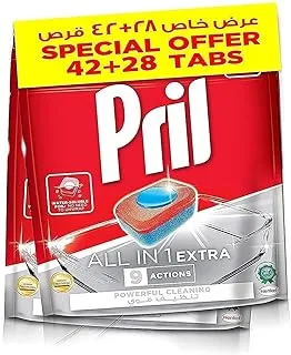 Pril Dishwasher Tablets Powerful Cleaning All In 1, 42 Tabs + 28 Tabs Pack May Vary