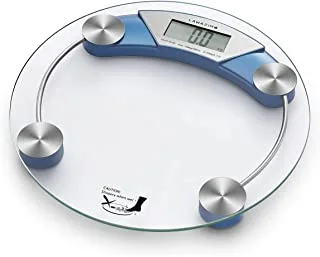 Lawazim Round Glass Digital Body Scale - Up To 150Kg - Blue| Electronic Bathroom Weight Scale for People, Highly Accurate Body Weighing with Ultra Slim Design|LCD Display