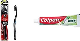 1 Colgate 360 Charcoal Black Medium ToothBRush, Multi Color - 1Pk + 1 Colgate Herbal Toothpaste 125 ml