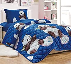 Kids All Season Reversible Soft Velvet Flannel Comforter Set 3 Pcs Single Size (150X200 Cm) Boys Or Girls Bedding Set, Garden Printed Design With Double Side Geometric Stitched Pattern, Multicolor