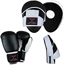 قفازات الملاكمة Max Strength ووسادات التركيز المنحنية MMA خطاف تدريب الملاكمة و Jabs Pro مجموعة متعددة الألوان (أسود / أبيض ، 14 أونصة)