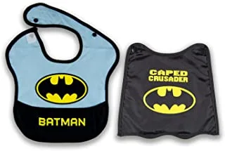 WarnerBros Batman Baby Bibs with Capes Super Soft, Easily Washable, 100% Waterproof, Adjustable 2-Snap and Velcro Closure, Food Catcher. Age: 6-24 months (Official Disney Product)