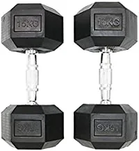 Marshal Fitness 2Pcs Dumbbells,Rubber Coated Solid Steel Cast-Iron Dumbbell, Rubber Hex Dumbbells, Muscle Toning Weights Full Body Workout, Man And Woman Home Gym Dumbbells-15 kgs