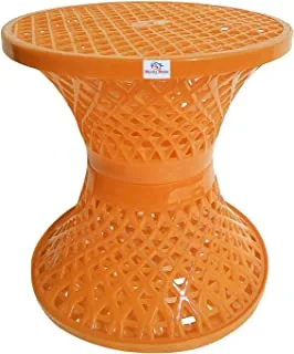 Heart Home Mesh Design Both Sided Plastic Sitting Stool, Planter Stand, Sidetable for Living Room, Bed Room, Garden in Damroo Style (Yellow), Standard (HS_38_HEARTH021795) Pack of 1