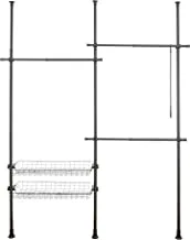 WENKO, Telescopic Clothes Rack System Herkules Duo, Stainless Steel, Heavy Duty Adjustable Garment Hanger, Extendable, 164-215x165-300x38cm, Black