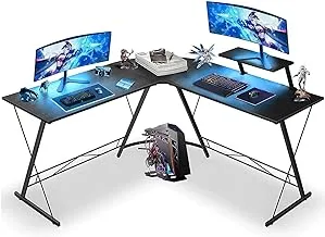SKY-TOUCH L Shaped Gaming Desk, Home Office Desk With Round Corner And Shelf, Computer Desk With Large Monitor Stand Desk,Sturdy Writing Workstation, Gaming Desk With Shelf - Black 50.8*50.8*28，Inch