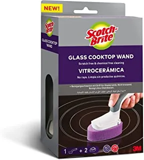 Scotch-Brite Glass Cooktop Cleaning Wand | Scratch and chemical free cleaning | For Glass Stovetops | Tackle Burnt-On Messes | Cleans With Just Water | Kitchen sponge | Scrub | 1 wand+ 2 Refills/pack