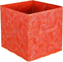 Kuber Industries Lehariya Printed Non-Woven Foldable Storage Bin/Cube/Organizer For Toys, Clothes And Books With Handles (Orange) -HS43KUBMART26230