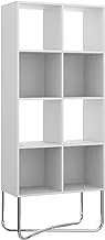 Carraro Large Bookshelf, 8 Divisions, 127821102, White Mdf And Chromed Feet