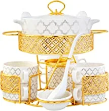Shallow CX1526S-G23 Gold Soup Set with Golden Metal Stand 17 Pieces