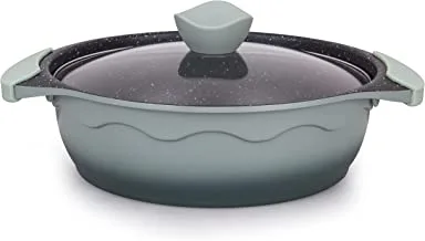 Al Saif Non-Stick Aluminum Shallow Pot With Glass Lid Size: 26Cm, Color: Gradient Dark Green