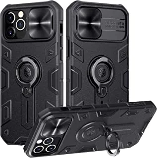 جراب Nillkin iPhone 12 Pro Max Camshield Armor مع غطاء كاميرا منزلق ومسند حلقي ، جراب واقٍ مقاوم للصدمات ومصدات مقاومة للصدمات لهاتف iPhone 12 Pro Max 6.7 
