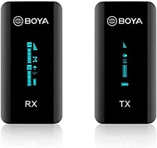 Boya BY-XM6-S1 2.4GHz Dual Channel Ultra-Compact Wireless Microphone System with OLED Display Real-time Monitoring Rechargable for Vlogging Live Streaming Interview for DSLR Camera Smartphone PC