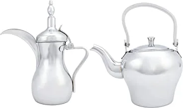 Al Saif Stainless Steel Arabic Coffee and Tea Kettle Set Size: 1.4/2.0 Liter, Color: Chrome
