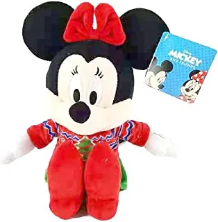 Disney Plush Minnie Mouse Holiday Plush in Christmas Jumper Medium 10 Inches, Cuddle Toy