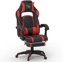 كرسي ألعاب فيديو من Mahmayi عالي الظهر من جلد البولي يوريثان باللون الأحمر مع وسادة مسند الرأس ، C592F-RED-Gaming