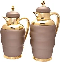 Al Saif Rawiya 2 Pieces Coffee And Tea Vacuum Flask Set Size: 0.7/1.0 Liter Color: Matt Beige/Gold, K195657/2Mbeg