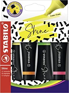 STABILO Shine Highlighter Tube Design – Pack of 4 – Yellow, Orange, Green, Pink