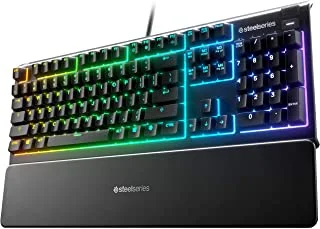 SteelSeries Apex 3 - لوحة مفاتيح للألعاب - إضاءة RGB ذات 10 مناطق - مسند معصم مغناطيسي ممتاز - تخطيط أمريكي (QWERTY)