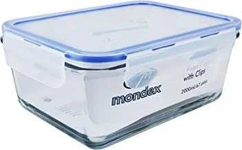 حاوية تخزين طعام زجاجية مستطيلة 2000 مل بغطاء أزرق من مونديكس CMN0109