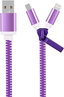 Datazone Zipper 2 in 1 USB Charging Cable، Multi Connector For Micro and iPhone 40 CM 1.5A DZ-2C02 (Purple)