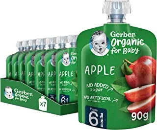 Gerber Organic Puree, Apple, From 6 Months, Baby Food, Pouch, 90g (6 Pouches)