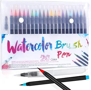 مجموعة أقلام فرشاة ألوان من SKY-TOUCH مكونة من 20 قطعة فرشاة ألوان مائية وأقلام علامات ألوان للرسم على شكل رسم كرتوني للخط والرسم فرشاة مانغا