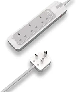Rafeed Power Strip, Surge Protection Lead 3 Meter Extension Cord, Sockets, Over Current Protection13A, White, 3250W, WA30008