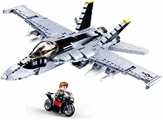 Sluban Model Bricks Series -Fighter Jet Building Blocks With Mini Figur and Motorcycle - For Age 10+ Years Old - 682Pcs