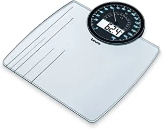 Beurer, GS 58 glass scale personal scale with round cockpit display with analog, digital display and reminder function for comparable weighing results