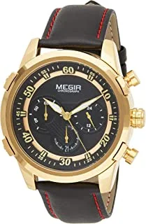 Megir mens quartz watch, chronograph display and leather strap - 2067g