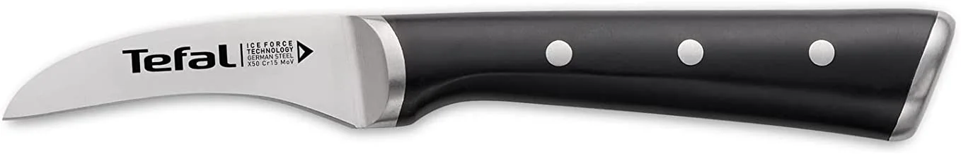 Tefal Ice Force 7Cm Curved Paring Knife, Black, Stainless Steel, K2321214, Silver/Black