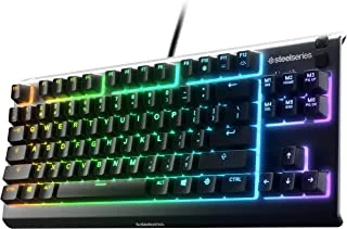 SteelSeries Apex 3 TKL - لوحة مفاتيح للألعاب RGB - عامل شكل رياضي مضغوط Tenkeyless - إضاءة RGB ذات 8 مناطق - مقاومة الماء والغبار IP32 - تخطيط QWERTY الأمريكي