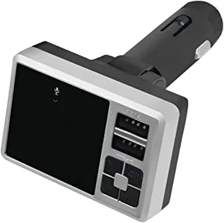 جهاز إرسال FM للسيارة يعمل بالبلوتوث اللاسلكي مع شاحن USB مزدوج سريع للاتصال بدون استخدام اليدين ، فضي ، DZ- 950KWD
