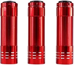 Lawazim LED Metallic Finish Flashlight -3 Piece Red - Handheld Portable Compact Torch Pocket Flashlight EDC EveryDay Carry Utility Light Water-resistant Long Battery Life for Emergency Travel and Bags