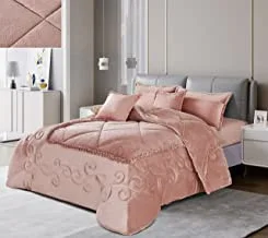 Cozy And Warm Winter Velvet Fur Reversible Comforter Set, Single Size (160 X 210 Cm) 4 Pcs Soft Bedding Set, Strong And Trendy Stitched Design, Flrcm, Pink