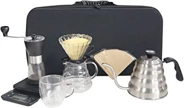 Trust Pro SMC001 Portable Outdoor Coffee Set Paper Filter, Glass Dripper, Glass Cup, Manual Coffee Grinder, Travel Bag, Glass Server, Stainless Steel Pourover Pot