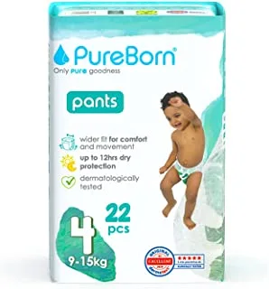 PureBorn Baby Dry Pull Up Diapers/Nappy Pants Suitable for Babies |Size -4 |Single Pack|22 Pieces|Superior Upto 12 Hours Day & Night Protection|Dermatologically tested|Super Soft|Skin Friendly