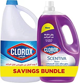 Clorox Bleach and Scentiva Savings Bundle (Clorox Bleach Liquid Original Scent 3.78L + Clorox Scentiva Multipurpose Disinfectant Floor Cleaner, Tuscan Lavender 3L)
