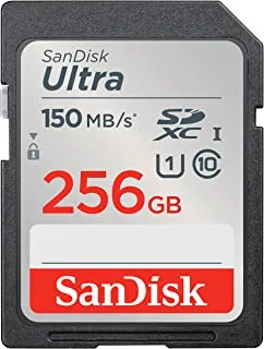 بطاقة ذاكرة SanDisk Ultra SDXC UHS-I بسعة 256 جيجا بايت - تصل إلى 150 ميجابايت / ثانية ، C10 ، U1 ، Full HD ، بطاقة SD - SDSDUNC-256G-GN6IN