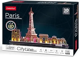لعبة ألغاز LED ثلاثية الأبعاد من CubicFun ، City Line Paris 115 قطعة ، تعمل بالبطارية