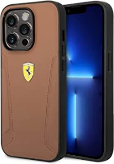CG MOBILE Ferrari Leather Case With Hot Stamped Sides & Yellow Shield Logo For iPhone 14 Pro Max - Camel