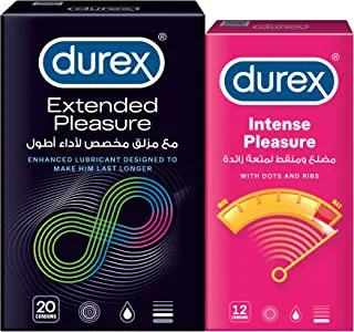 Durex Extended Pleasure Condom, Pack of 20 + Durex Intense Pleasure Condom, Pack Of 12