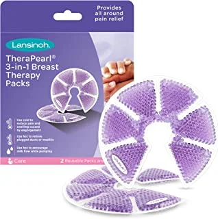 Lansinoh TheraPearl 3-in-1 Breast Therapy Pack, Hot or Cold use for Nursing Mothers to decrease Engorgement, encourage Let-Down and increase Milk Production, use with any Breastpump, 2 Count, 2 Covers