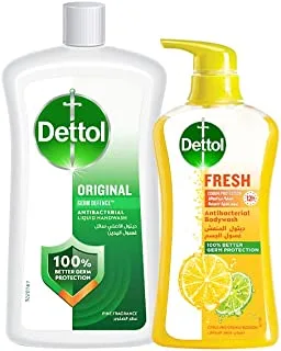 Dettol Fresh Showergel & Bodywash for effective Germ Protection & Personal Hygiene, Citrus & Orange Blossom Fragrance 700ml + Dettol Original Hand Wash Liquid Soap Refill, 1L